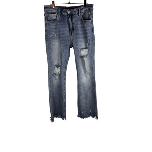 Risen Stretch Distressed Raw Hem Straight High Rise Jeans 13/31 - Picture 1 of 6